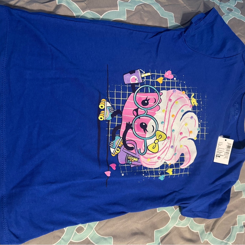 Royal Blue Short Sleeve Tee with Colorful Graphic Design